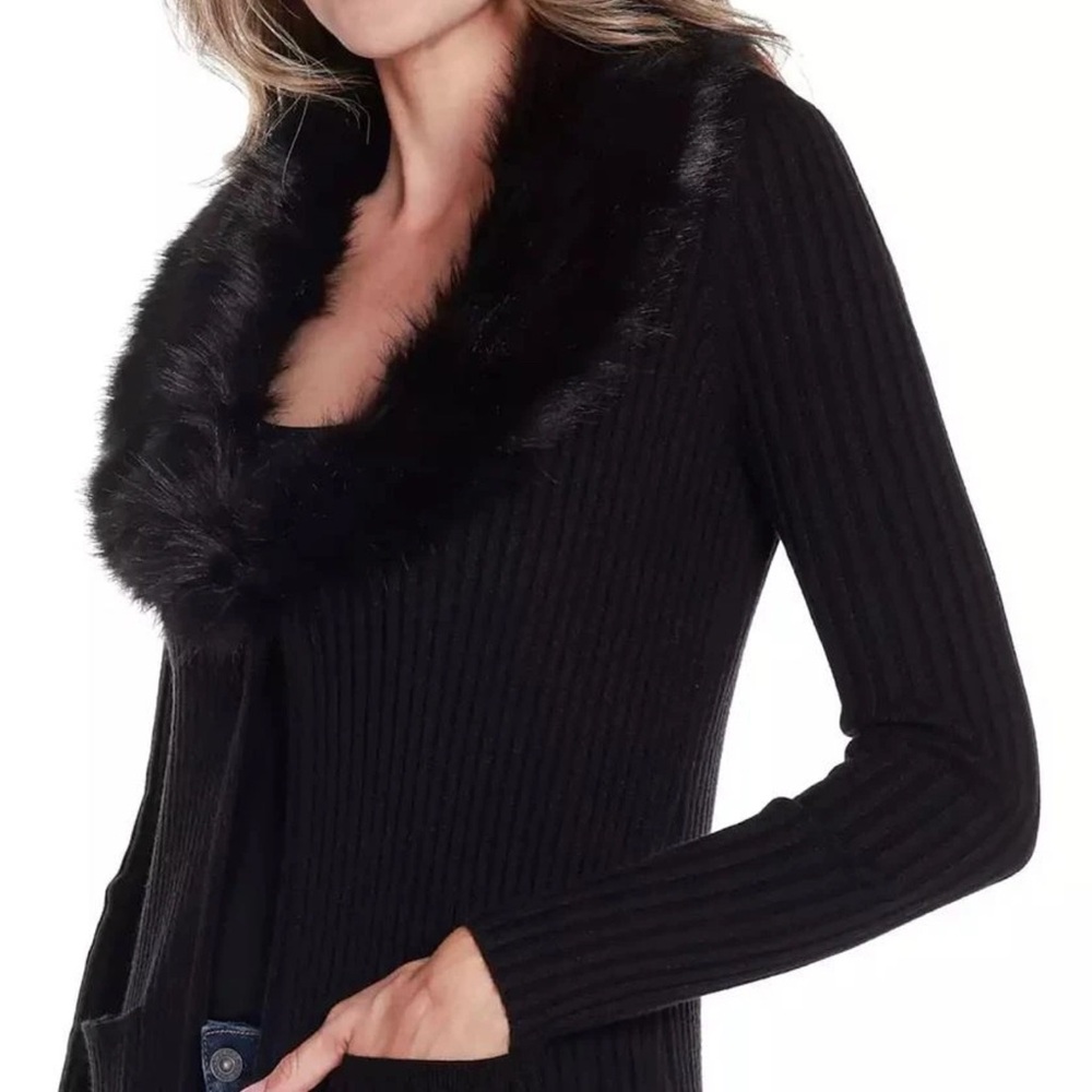 Target Women's Black Cardigan with Faux Fur Collar